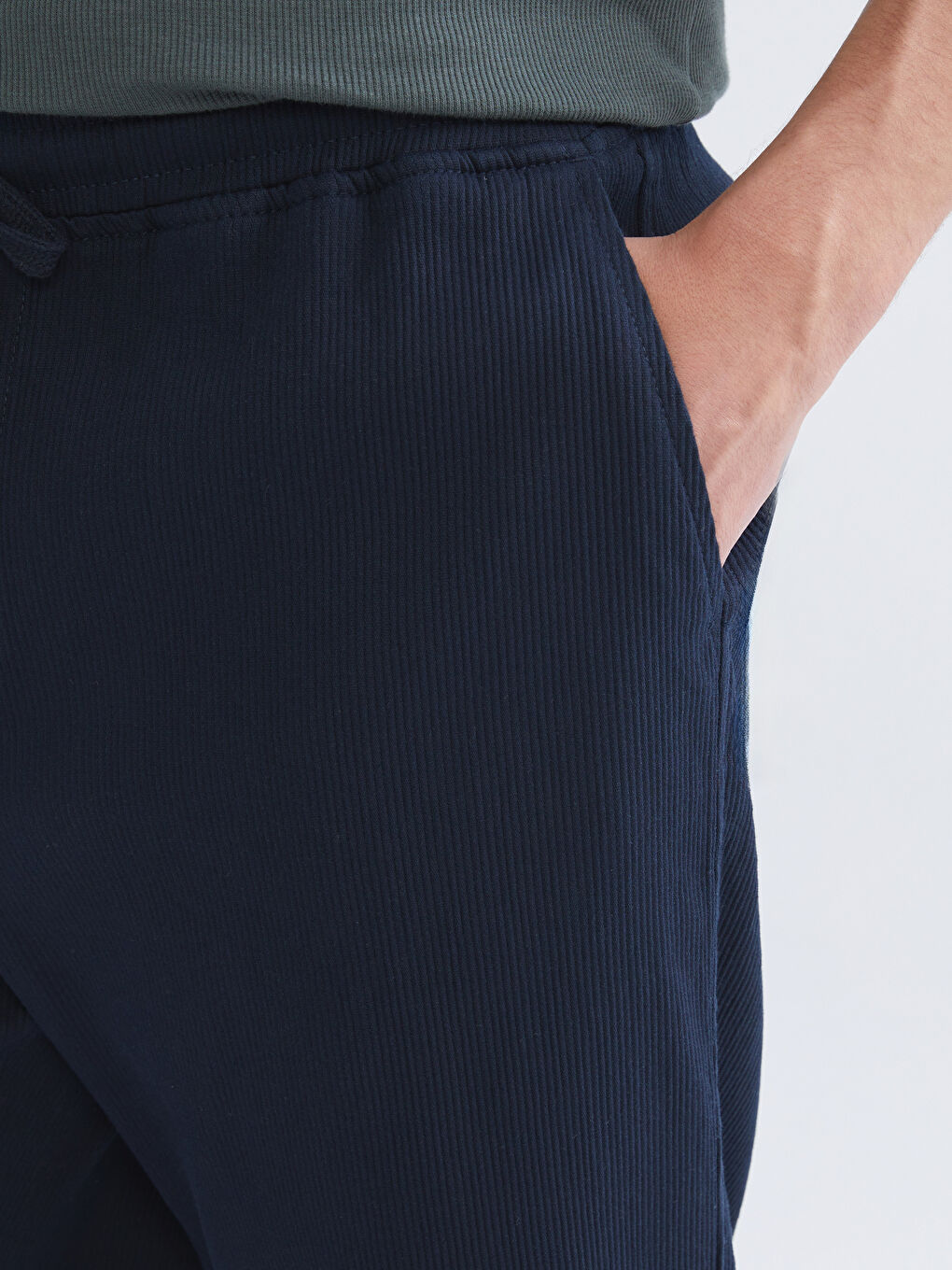 Lacivert Rahat Kalıp Armürlü Erkek Pantolon-2