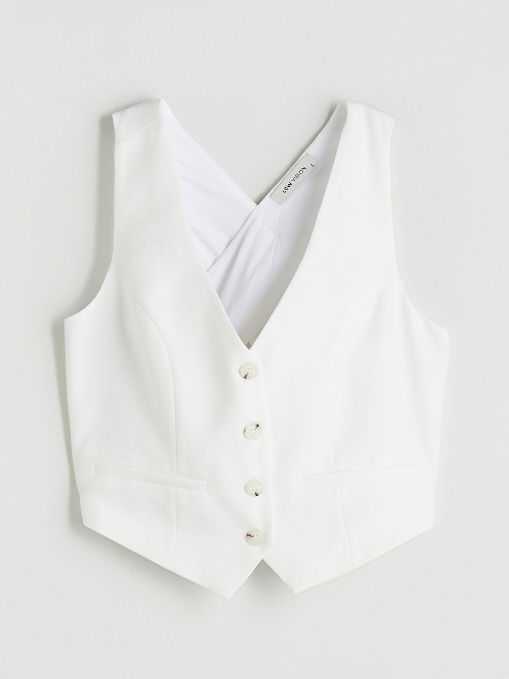 Ekru Sırt Detaylı Kadın Klasik Yelek-5