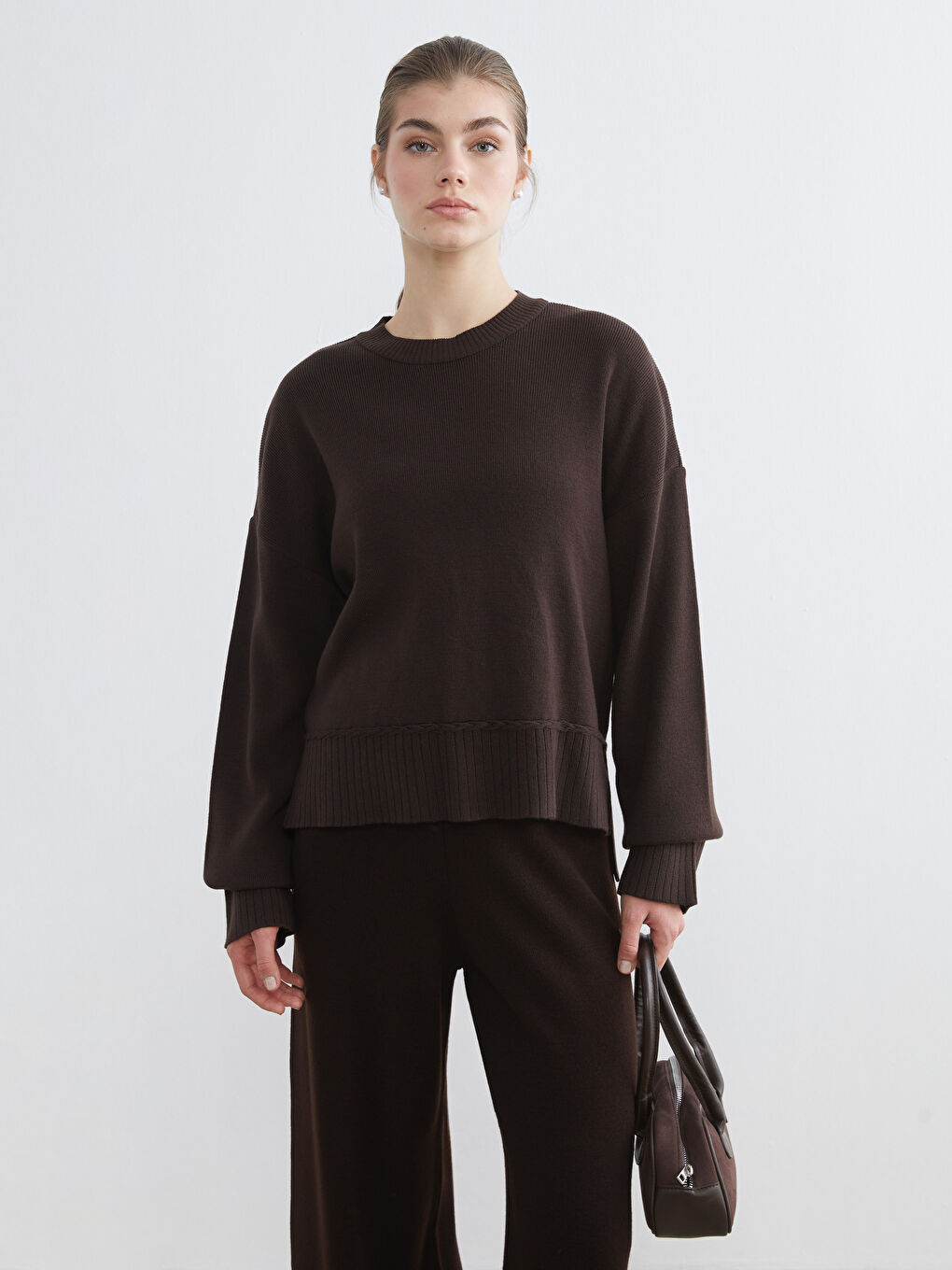 Kahverengi Bisiklet Yaka Kadın Triko Kazak