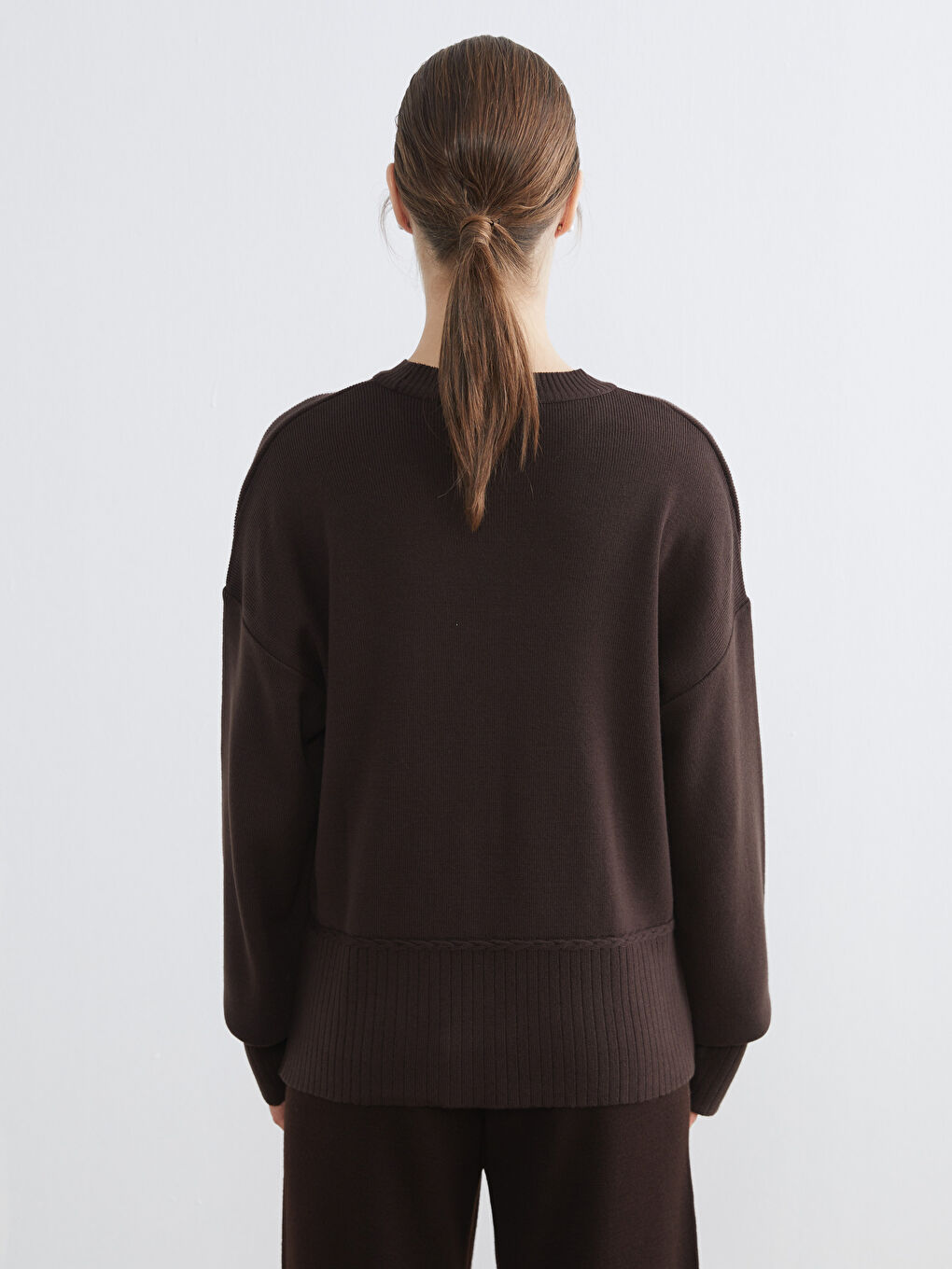 Kahverengi Bisiklet Yaka Kadın Triko Kazak-3