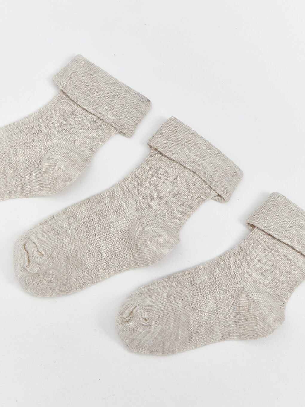 Bej Basic Kız Çocuk Soket Çorap 3'lü-1
