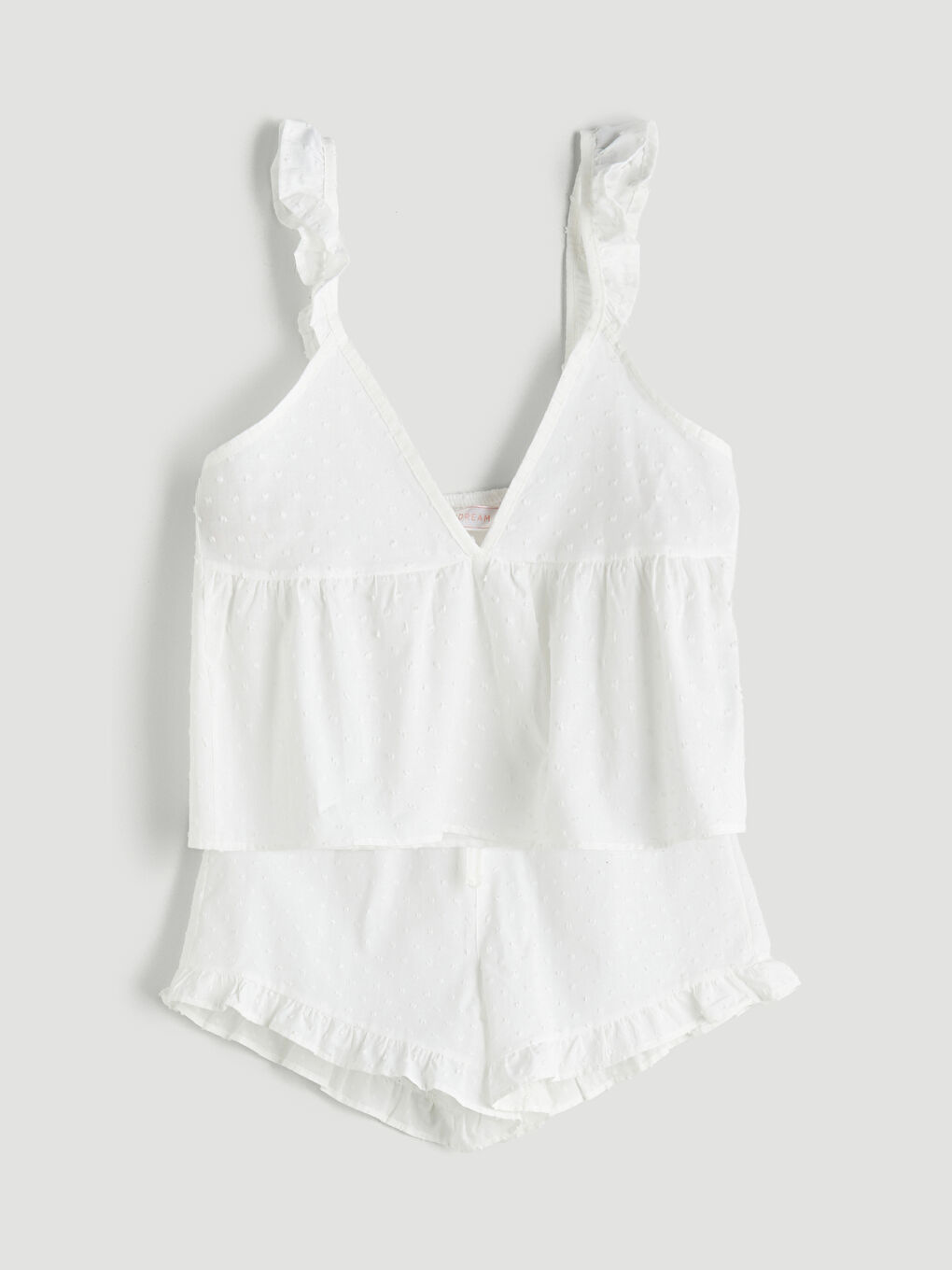 Ekru V Yaka Askılı Kadın Şortlu Pijama Takımı-4