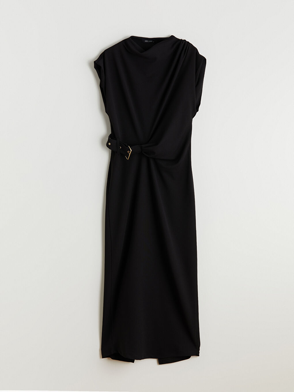 Siyah Dik Yaka Büzgülü Elbise-4