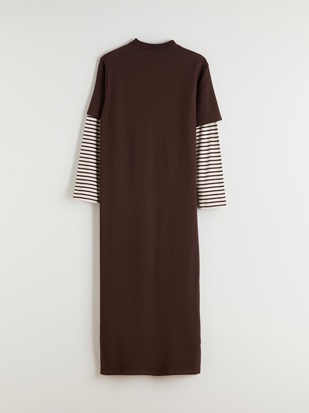 Kahverengi Dik Yaka Çizgili Sweat Elbise-6