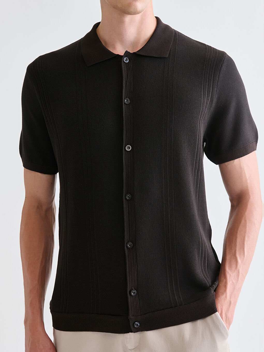 Kahverengi Standart Kalıp Polo Yaka Erkek Triko Hırka-2