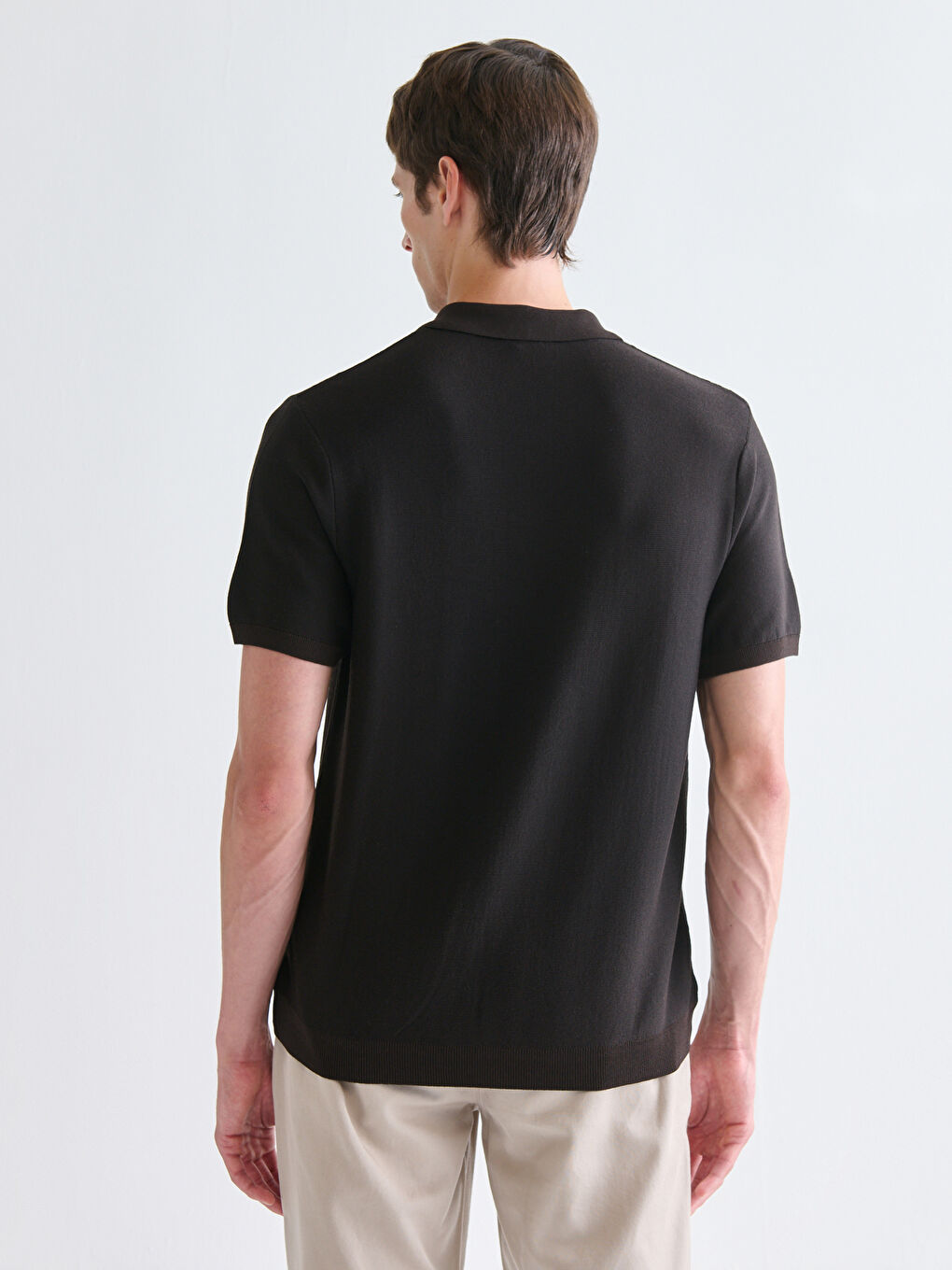 Kahverengi Standart Kalıp Polo Yaka Erkek Triko Hırka-3