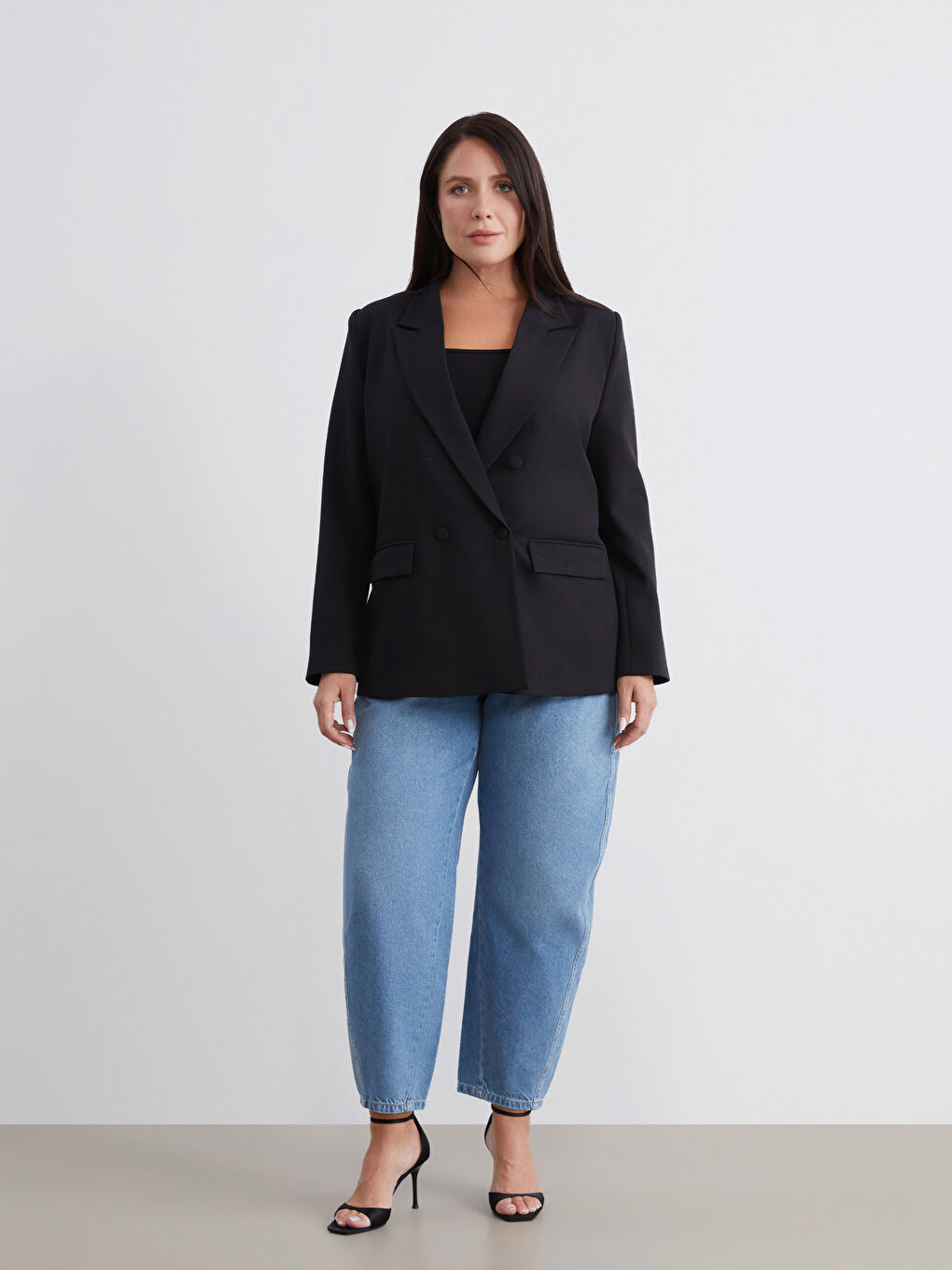 Siyah Büyük Beden Kadın Blazer Ceket-1