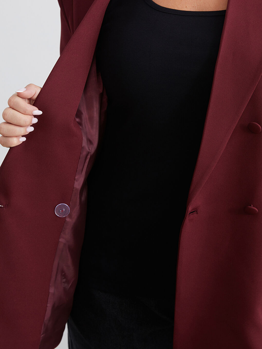Bordo Büyük Beden Kadın Blazer Ceket-2