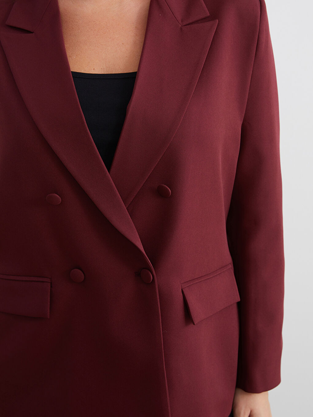 Bordo Büyük Beden Kadın Blazer Ceket-3