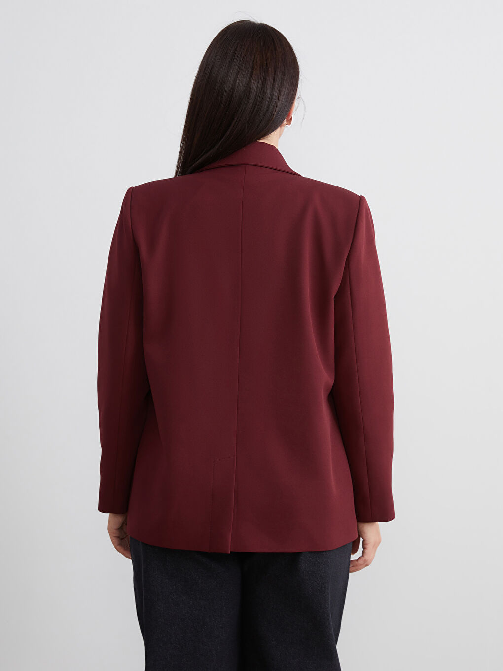 Bordo Büyük Beden Kadın Blazer Ceket-4
