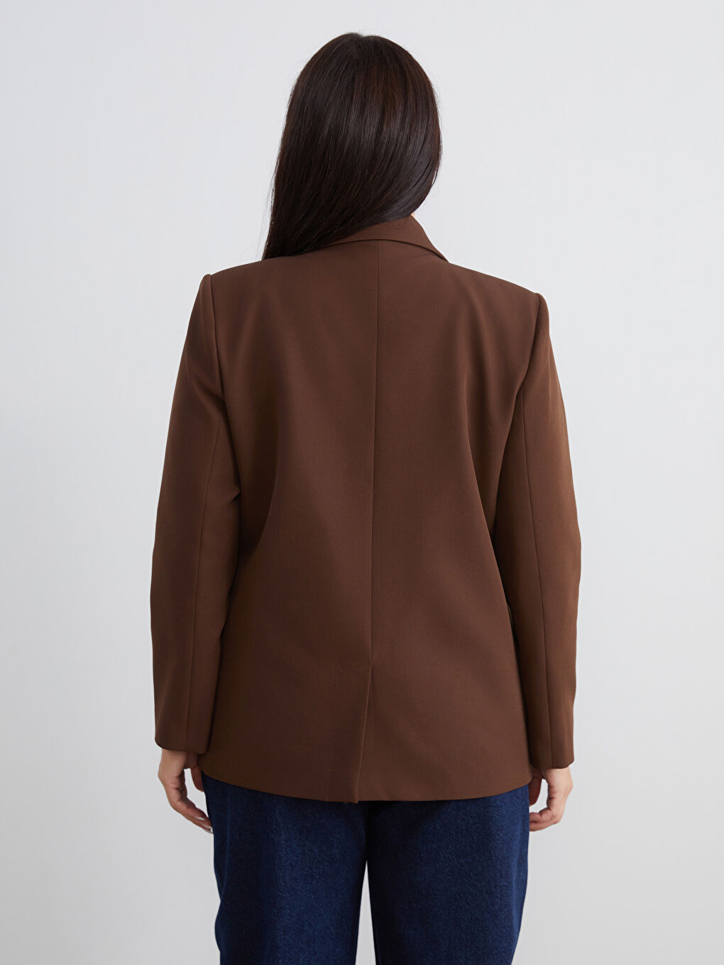 Kahverengi Büyük Beden Kadın Blazer Ceket-4