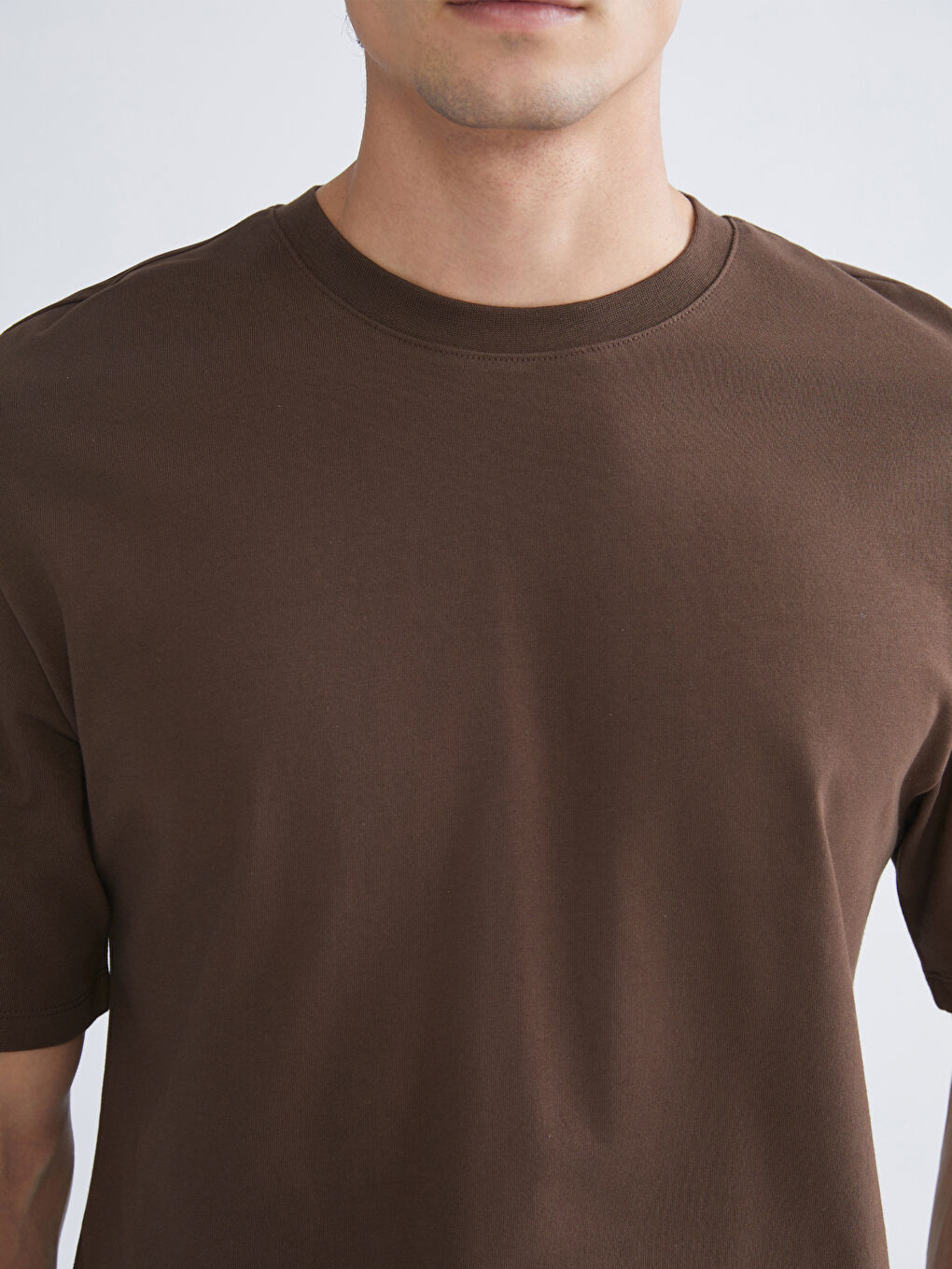 Kahverengi Bisiklet Yaka Penye Erkek Tişört-2