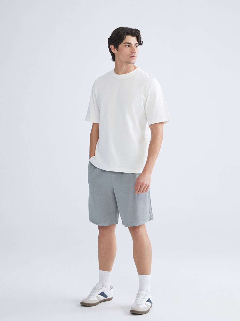 Ekru Bisiklet Yaka Penye Erkek Tişört-1