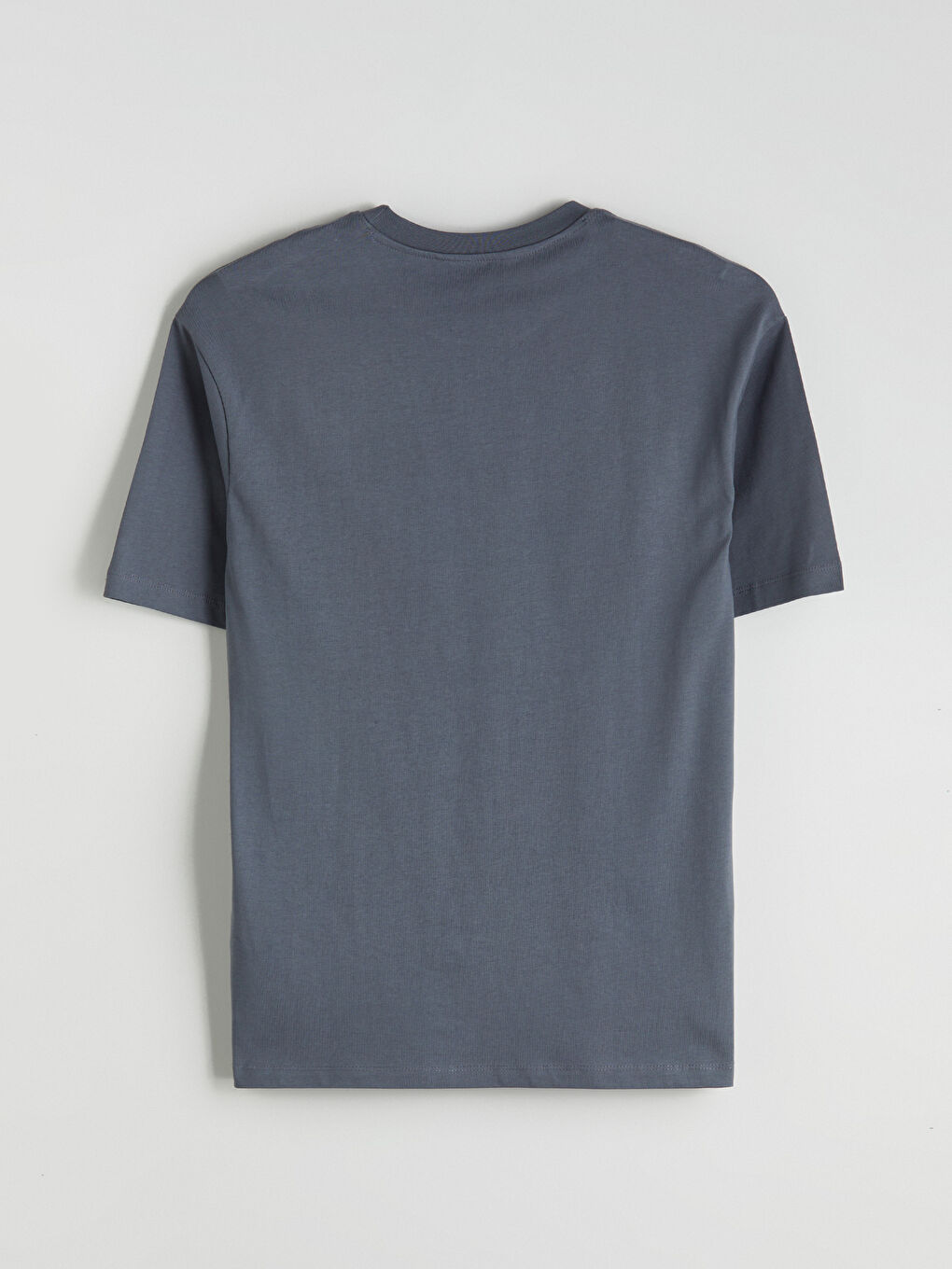 Gri Bisiklet Yaka Penye Erkek Tişört-5