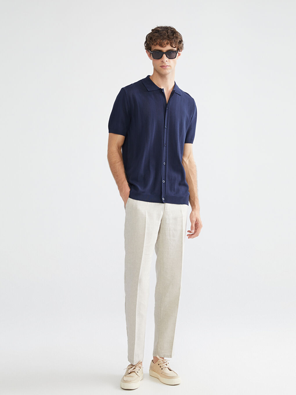 Lacivert Standart Kalıp Polo Yaka Erkek Triko Hırka-1