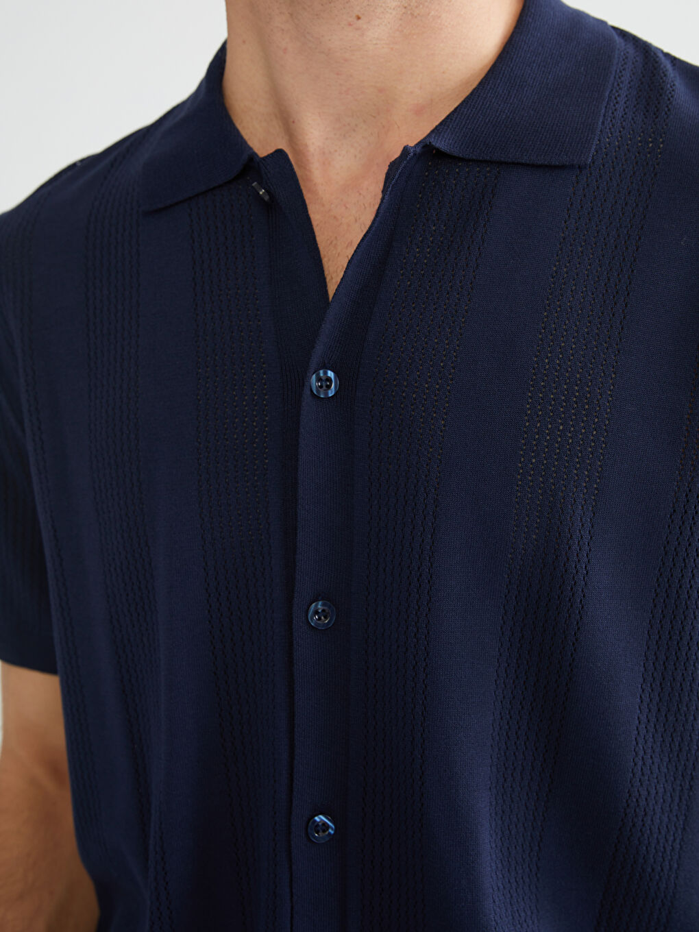 Lacivert Standart Kalıp Polo Yaka Erkek Triko Hırka-2