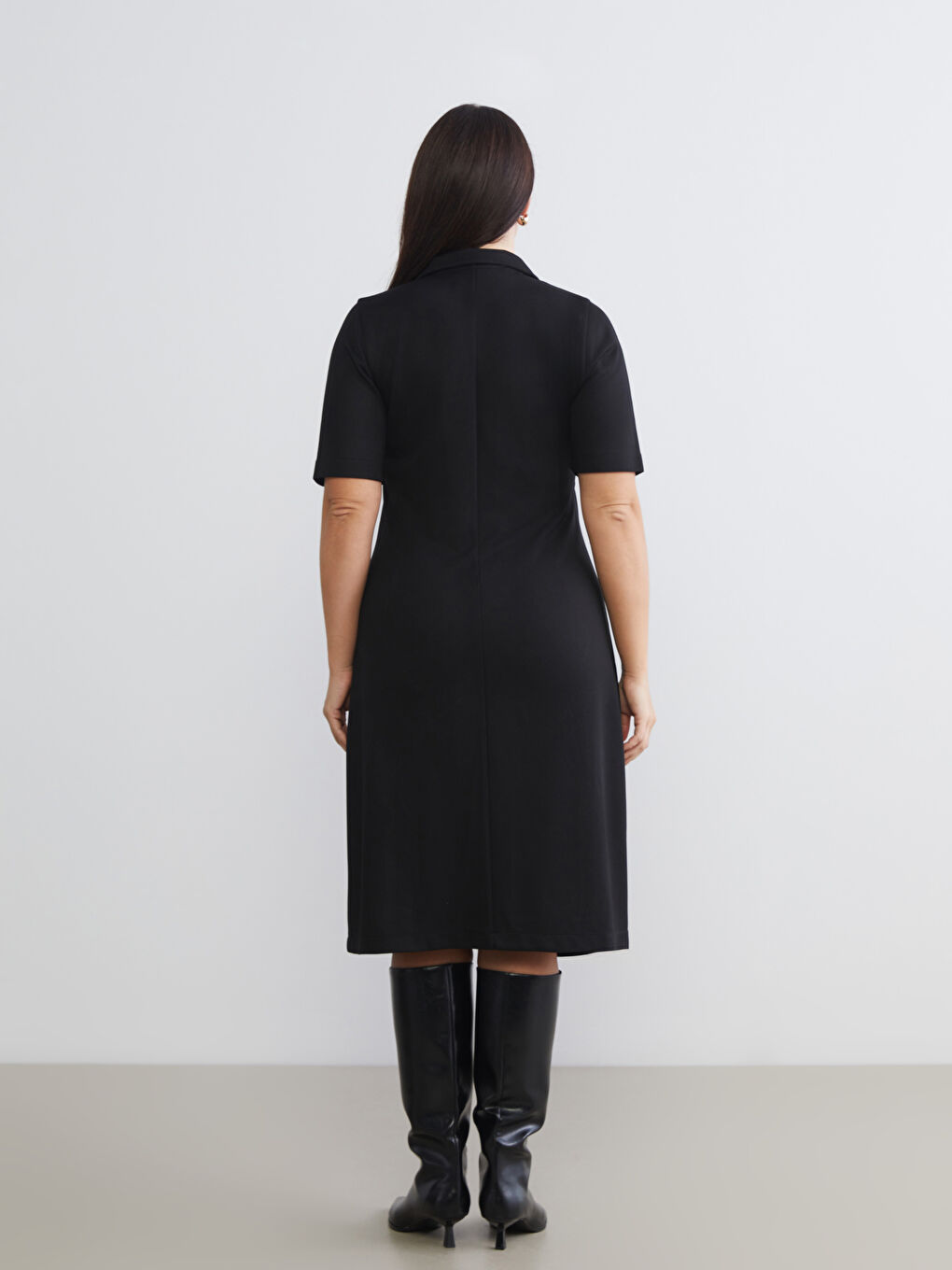 Siyah Gömlek Yaka Büzgülü Elbise-3