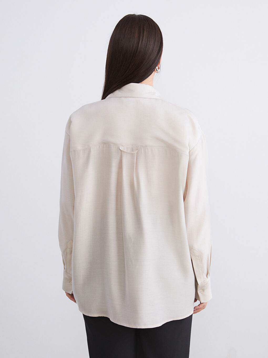 Bej Büyük Beden Kadın Gömlek-3