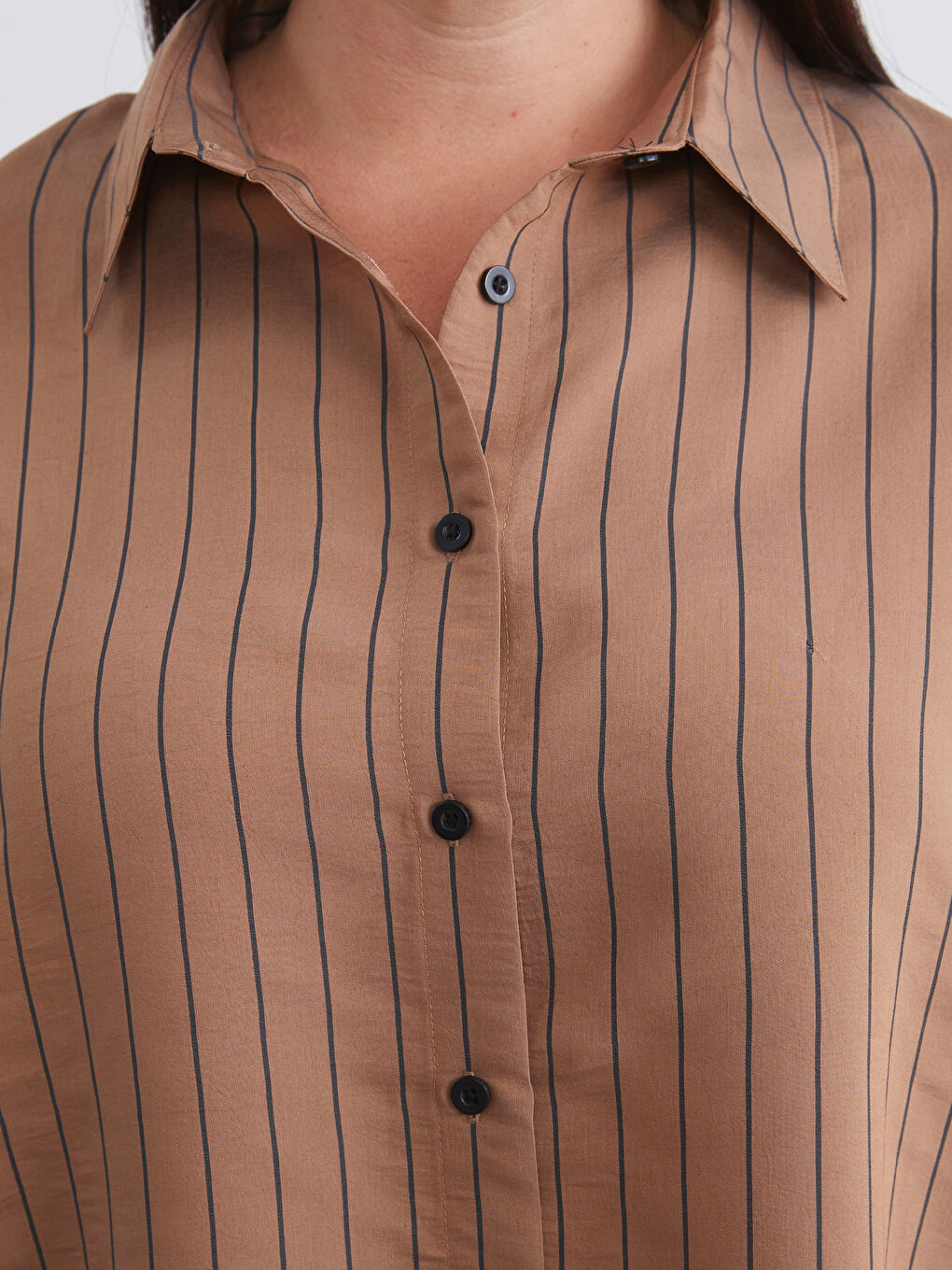 Kahverengi Büyük Beden Kadın Gömlek-2