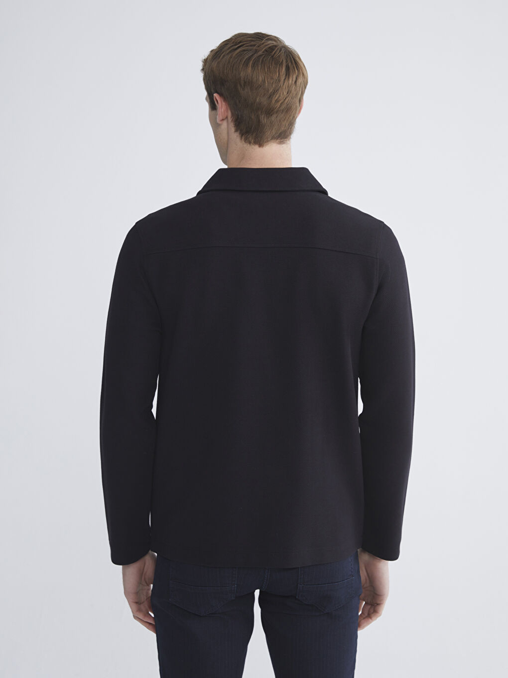 Siyah Standart Kalıp Polo Yaka Erkek Fermuarlı Sweatshirt-3