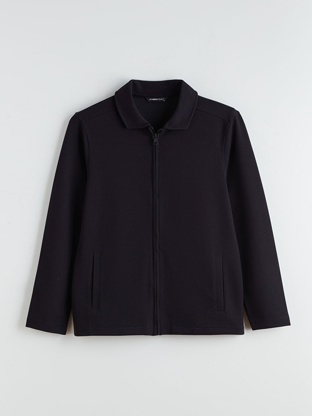 Siyah Standart Kalıp Polo Yaka Erkek Fermuarlı Sweatshirt-4