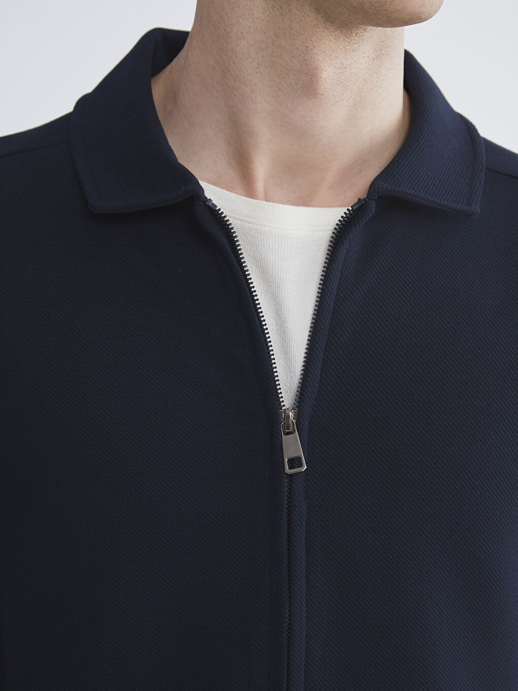 Lacivert Standart Kalıp Polo Yaka Erkek Fermuarlı Sweatshirt-2