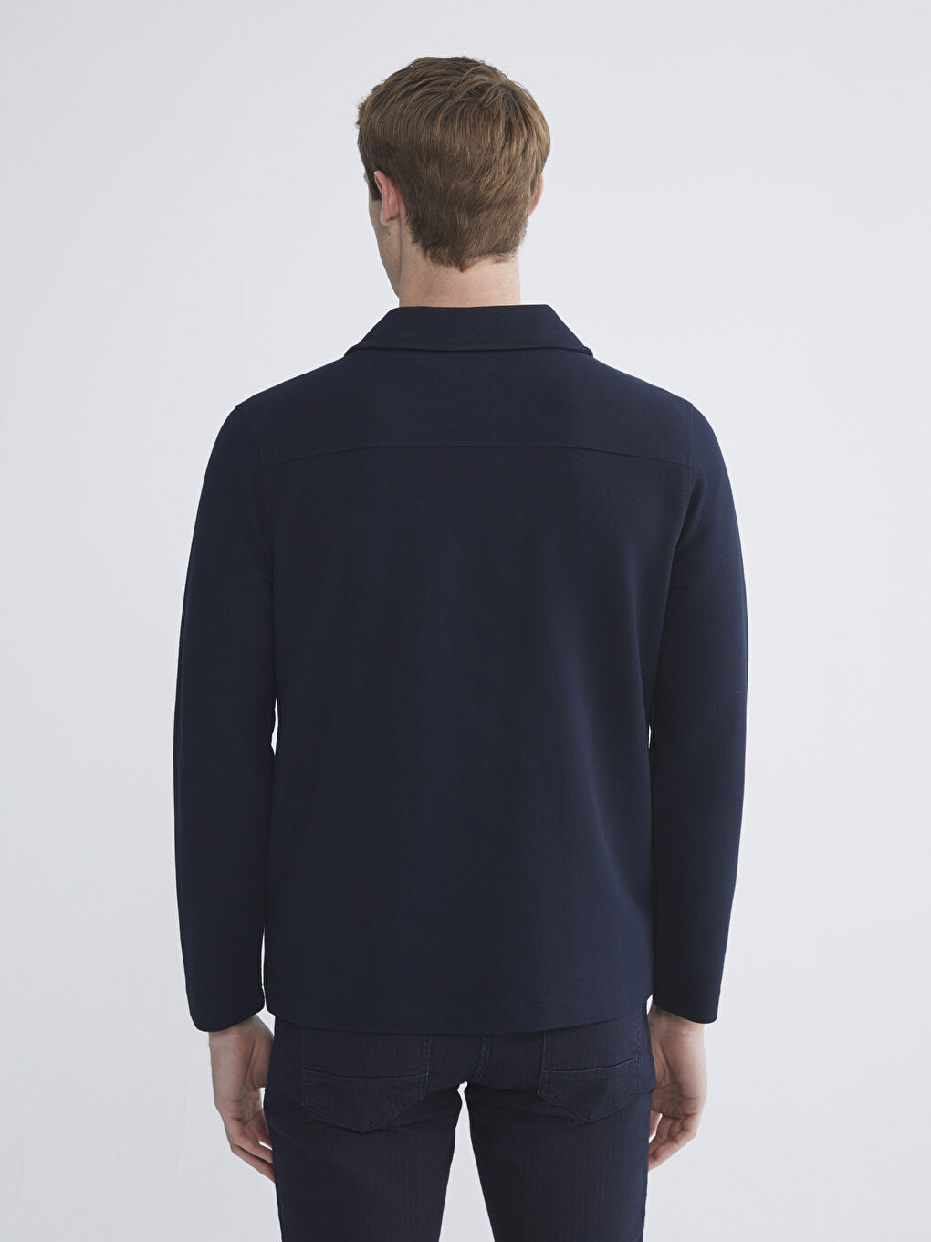 Lacivert Standart Kalıp Polo Yaka Erkek Fermuarlı Sweatshirt-3