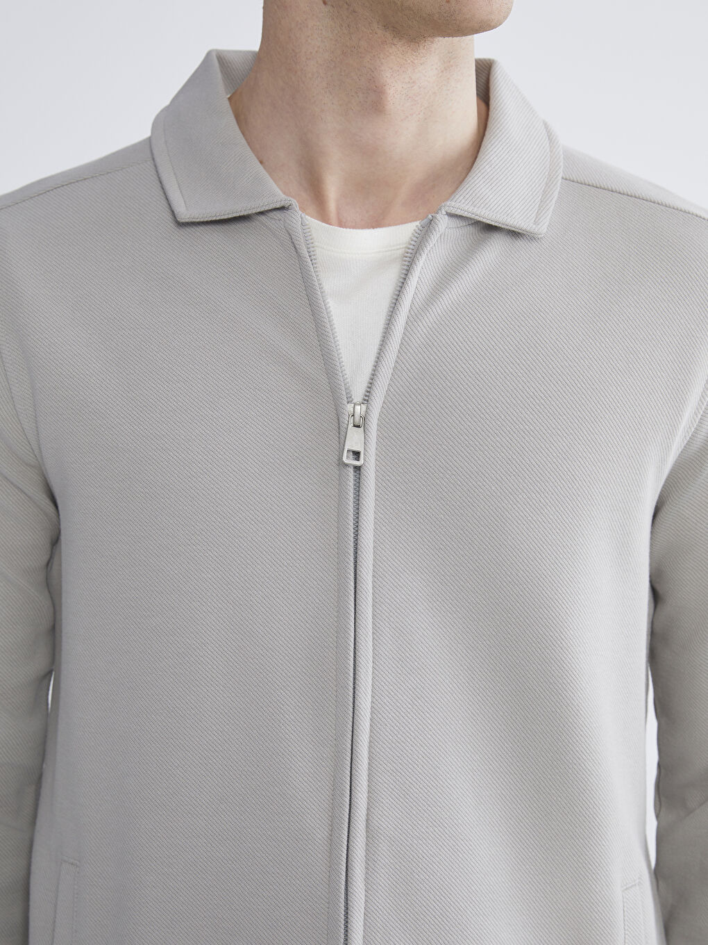 Gri Standart Kalıp Polo Yaka Erkek Fermuarlı Sweatshirt-2