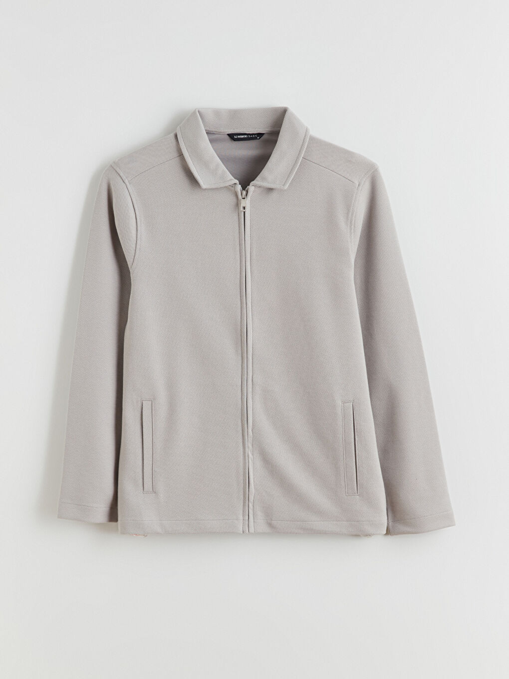 Gri Standart Kalıp Polo Yaka Erkek Fermuarlı Sweatshirt-4