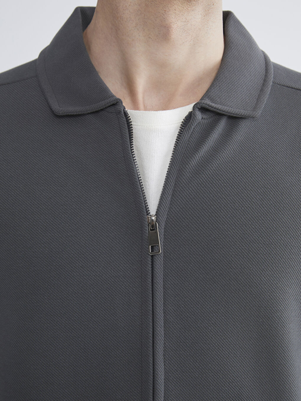 Antrasit Standart Kalıp Polo Yaka Erkek Fermuarlı Sweatshirt-2