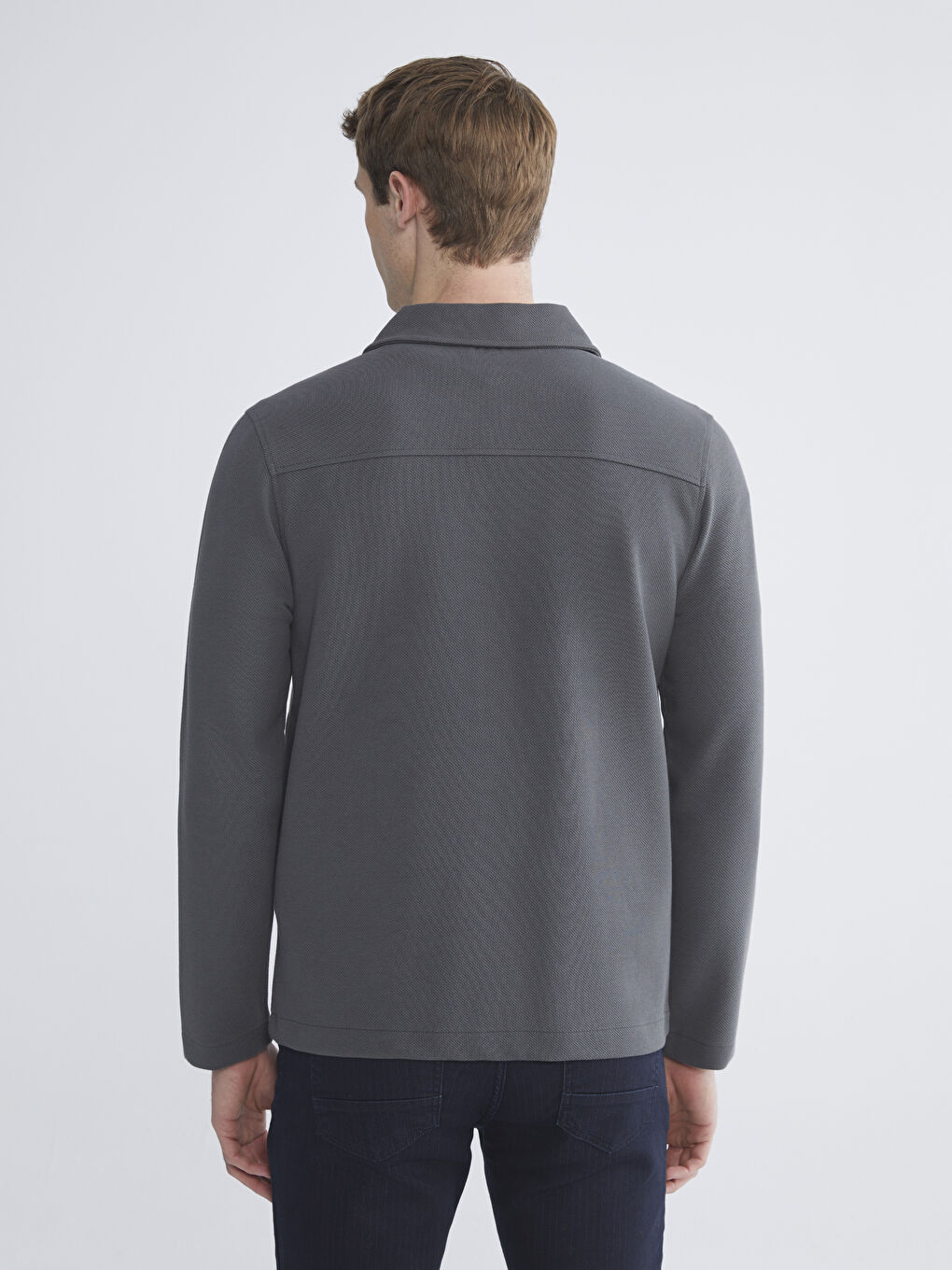 Antrasit Standart Kalıp Polo Yaka Erkek Fermuarlı Sweatshirt-3