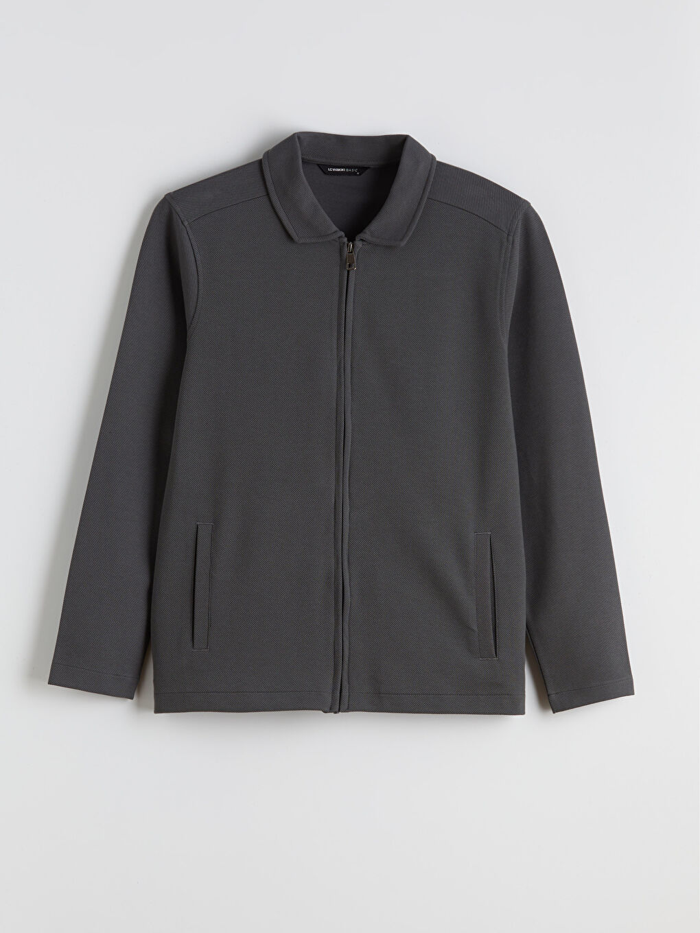 Antrasit Standart Kalıp Polo Yaka Erkek Fermuarlı Sweatshirt-4