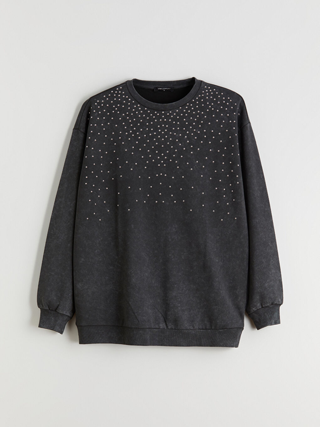 Gri Bisiklet Yaka Taşlı Kadın Sweatshirt-4