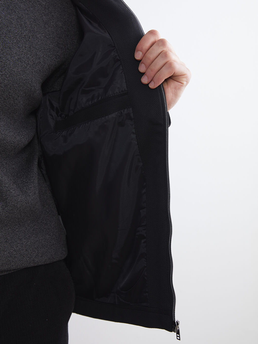 Siyah Slim Fit Biker Yaka Erkek Mont-3