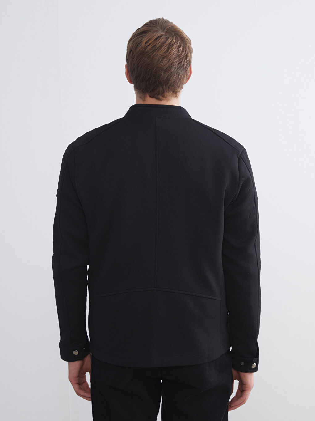 Siyah Slim Fit Biker Yaka Erkek Mont-4