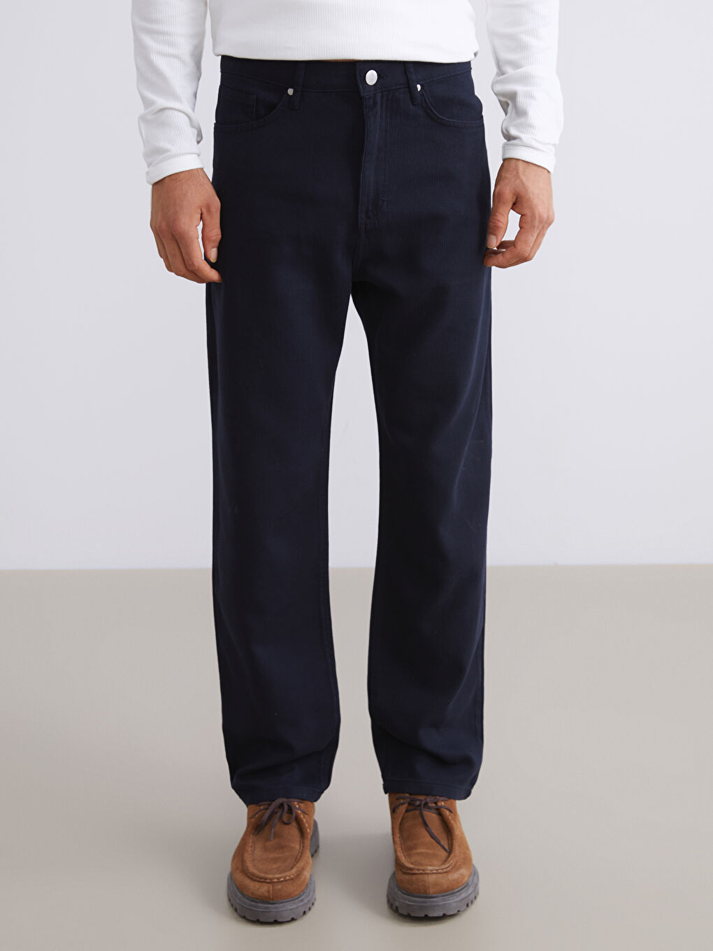 Lacivert Standart Kalıp Armürlü Erkek Pantolon-1