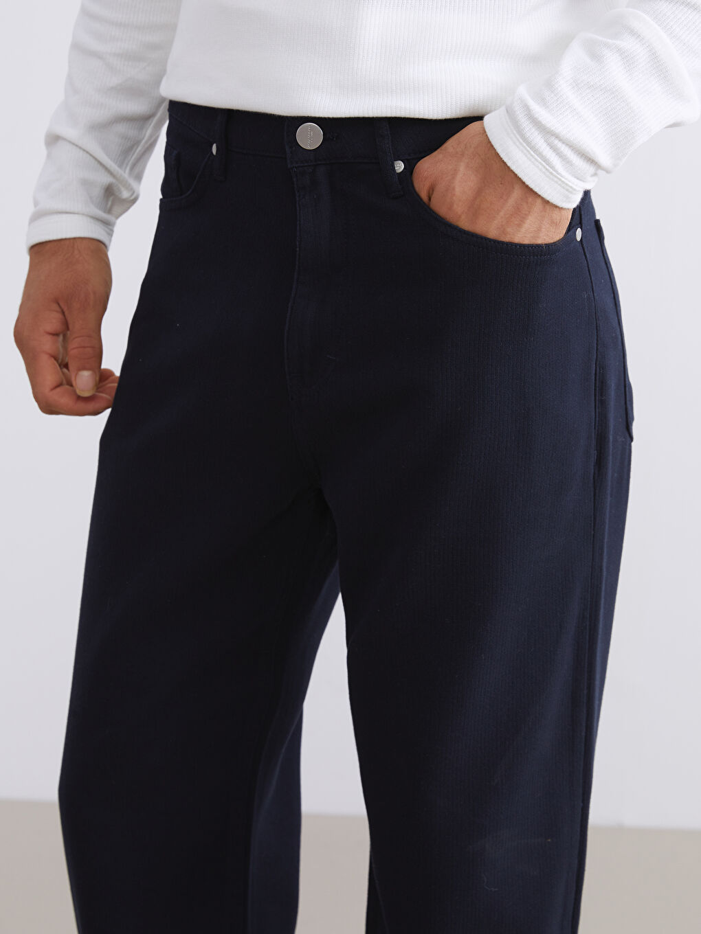 Lacivert Standart Kalıp Armürlü Erkek Pantolon-2