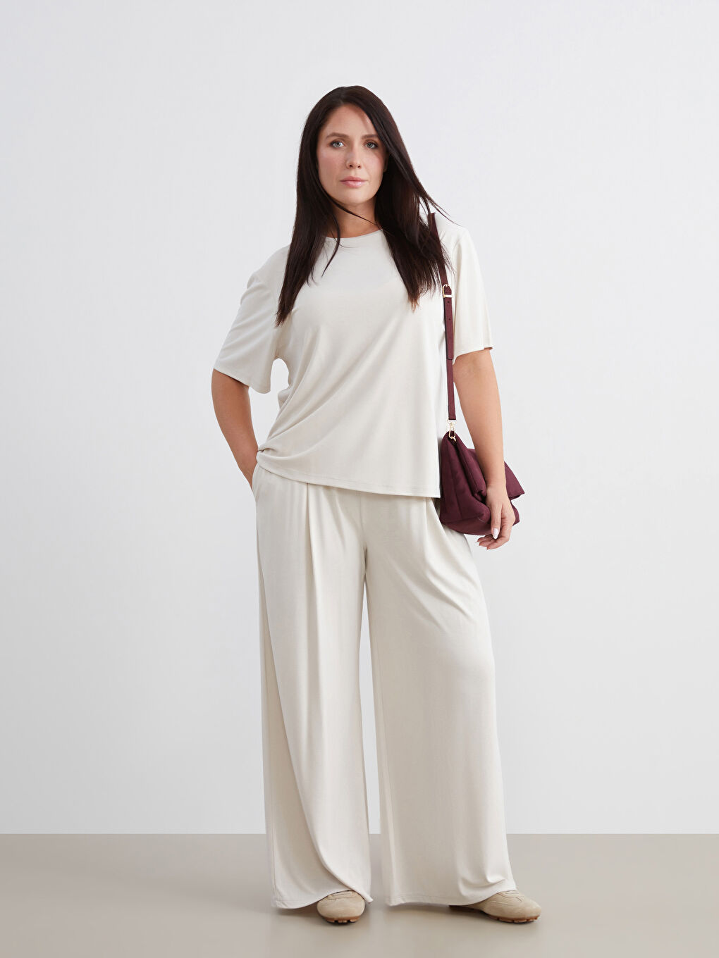 Bej Modal Karışımlı Kadın Eşofman Altı