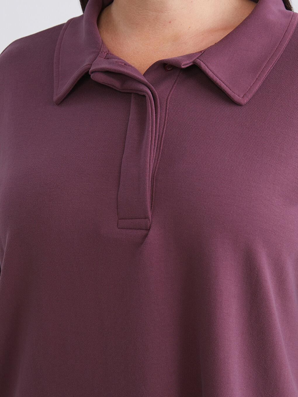 Bordo Büyük Beden Polo Yaka Kadın Tişört-2