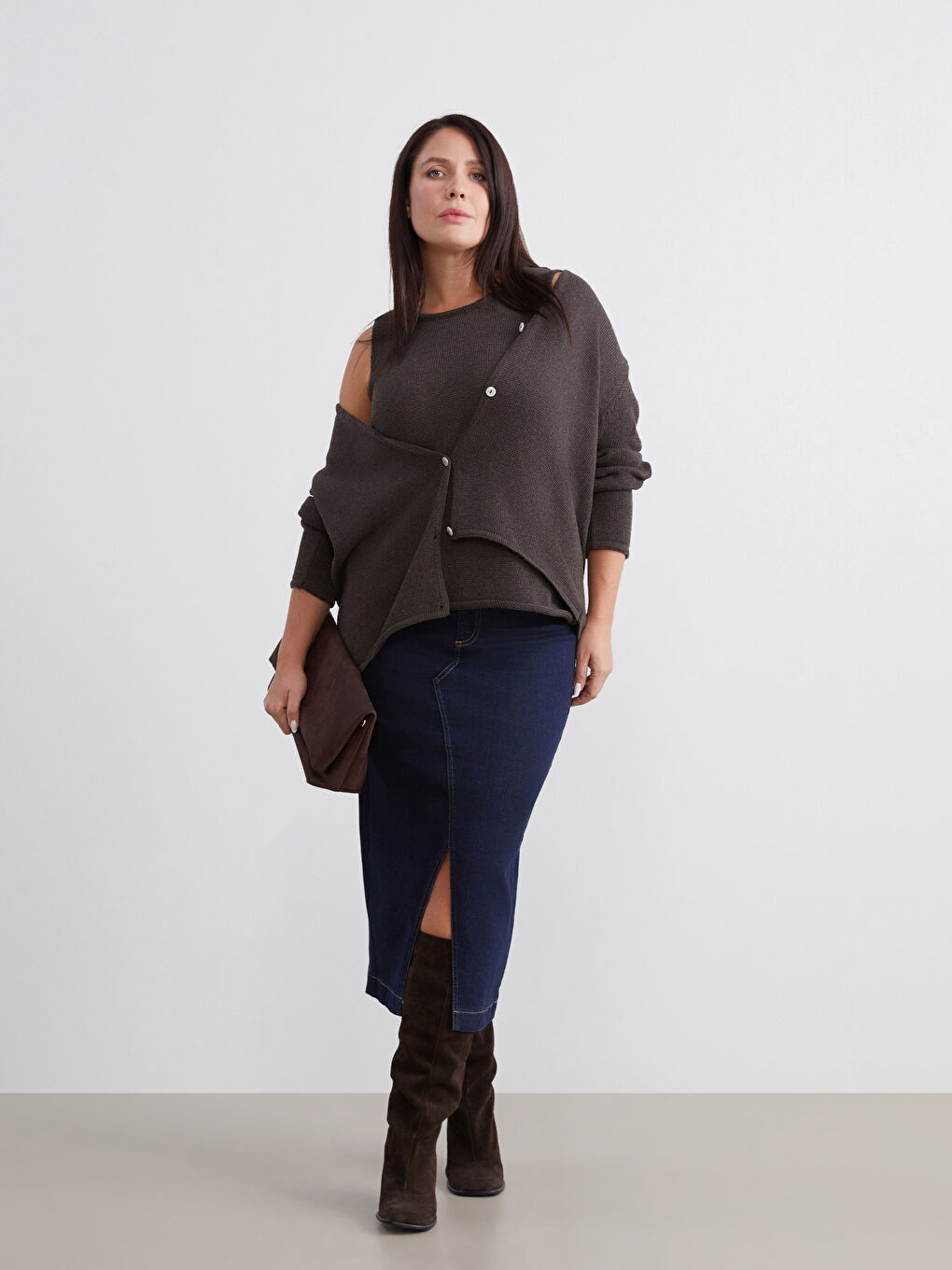 Lacivert Dar Fit Yırtmaçlı Jean Etek