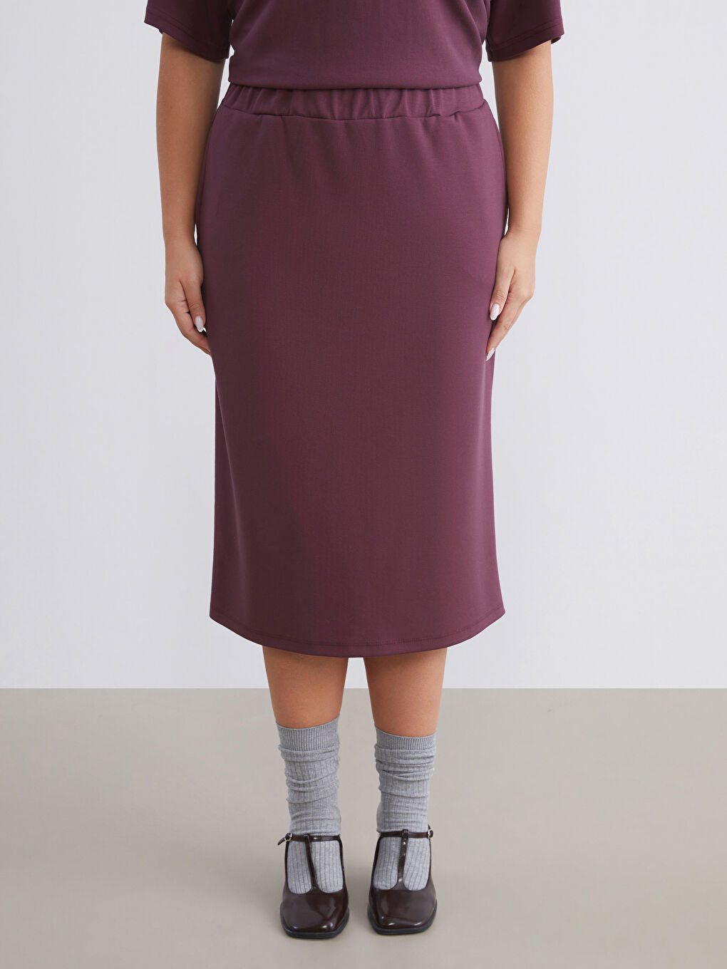 Bordo Beli Lastikli Etek-1