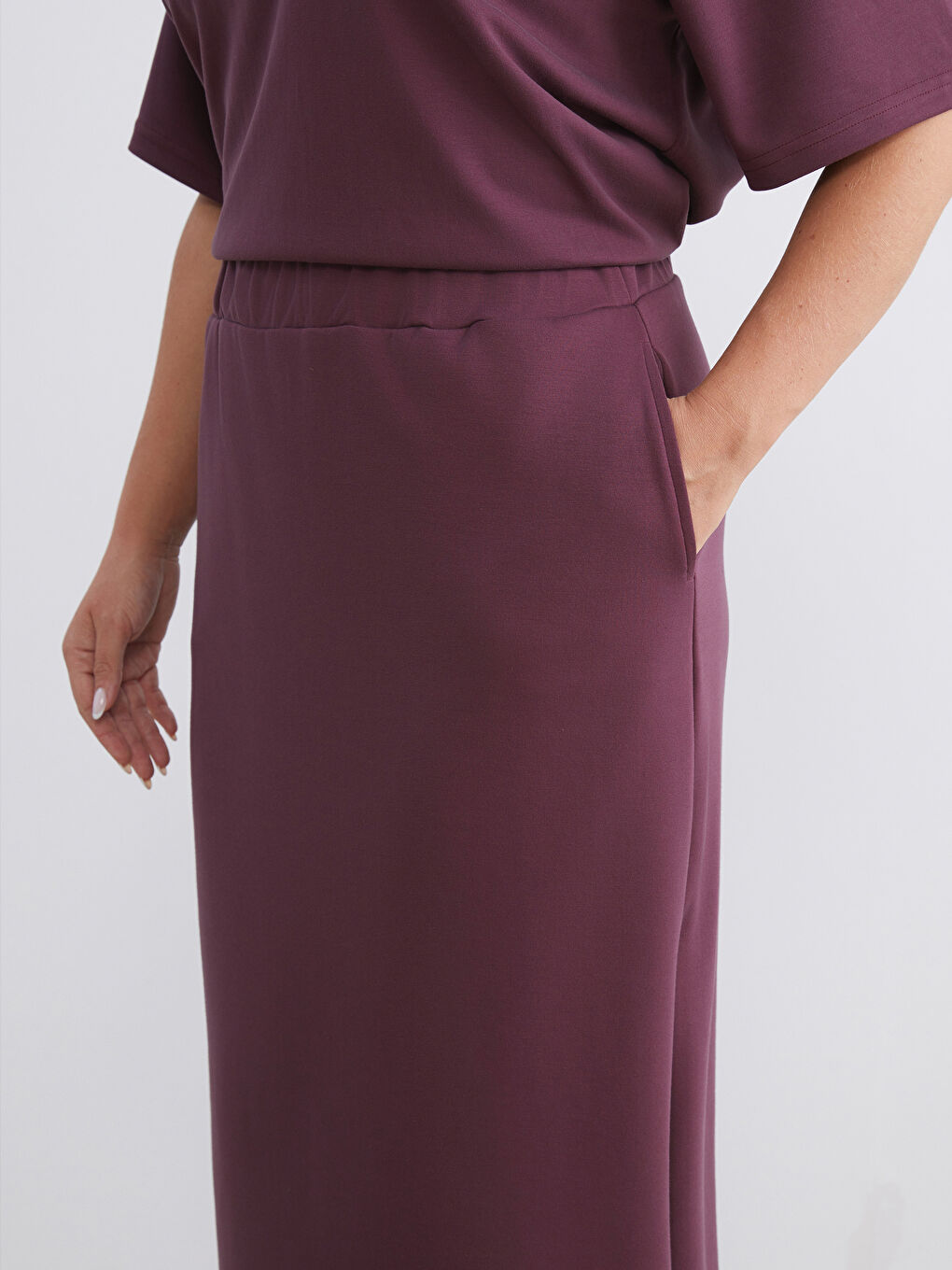 Bordo Beli Lastikli Etek-2