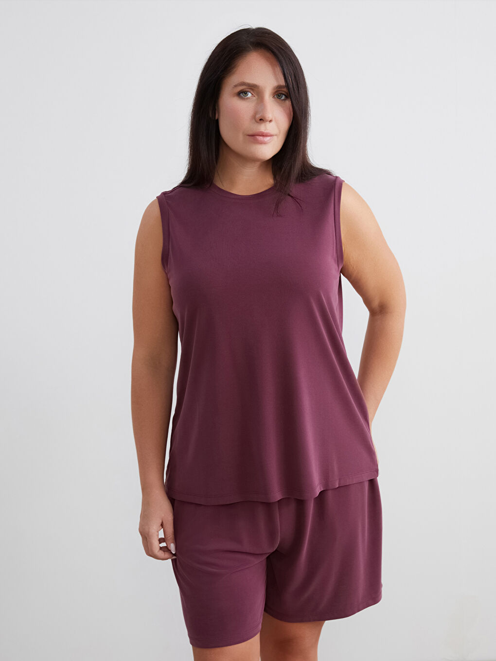 Bordo Bisiklet Yaka Modal Karışımlı Kadın Atlet