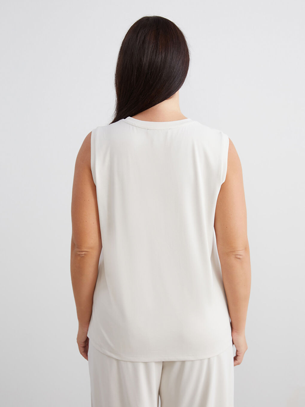 Bej Bisiklet Yaka Modal Karışımlı Kadın Atlet-2