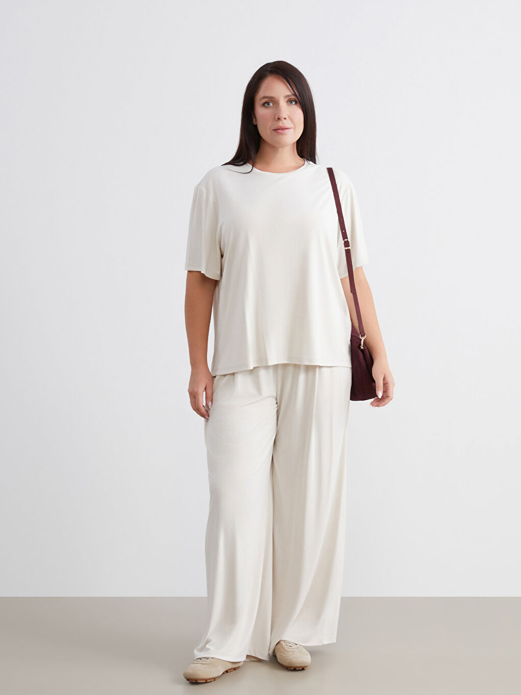 Bej Modal Karışımlı Kadın Tişört-1