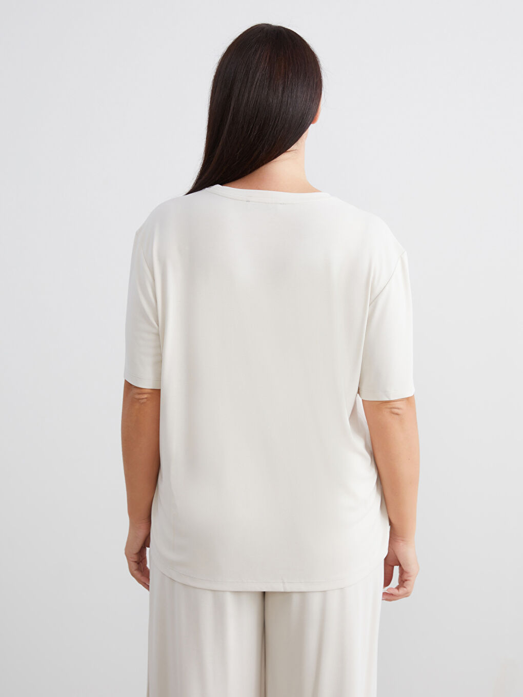 Bej Modal Karışımlı Kadın Tişört-3