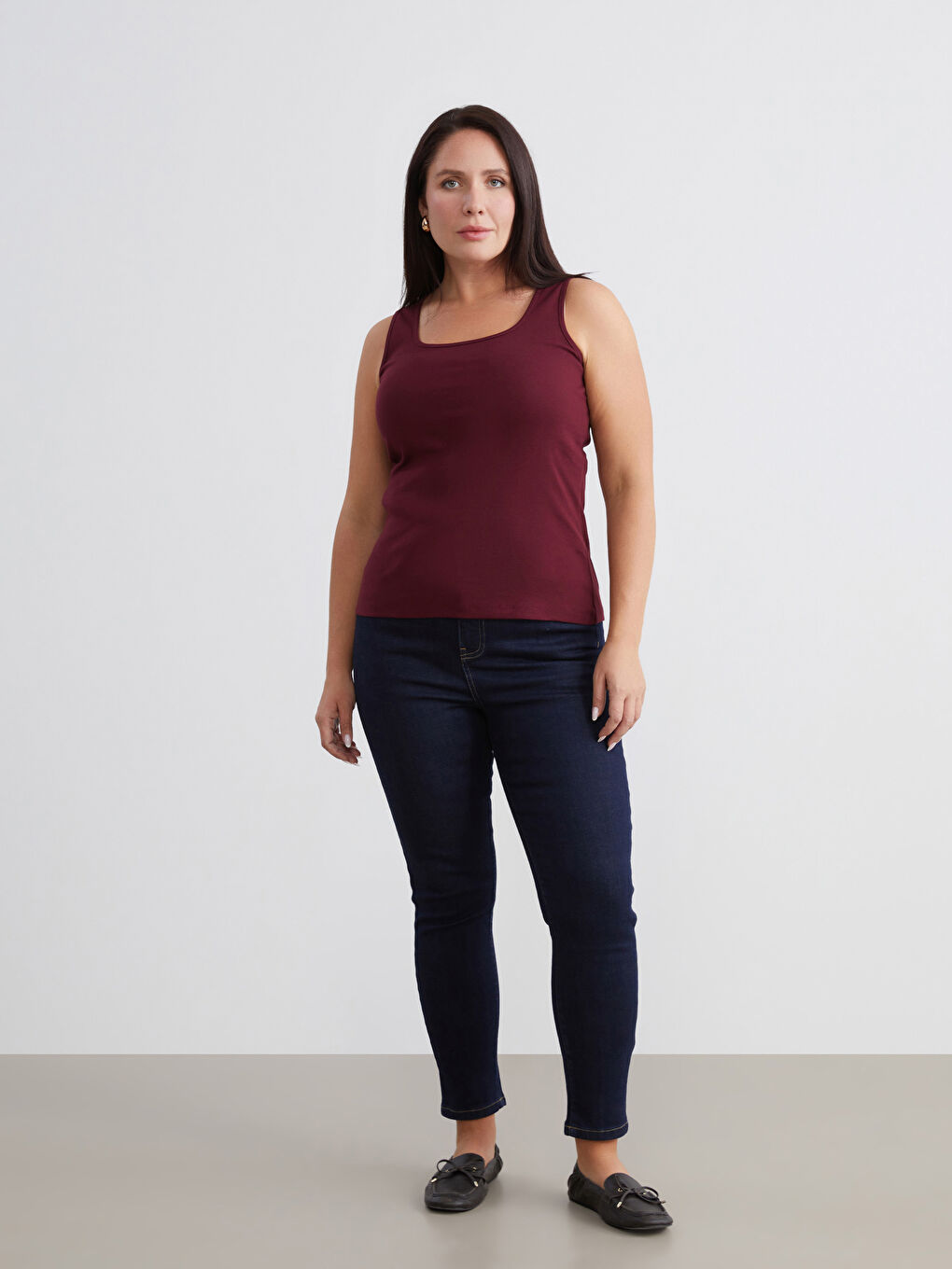 Bordo Büyük Beden U Yaka Kadın Atlet-1