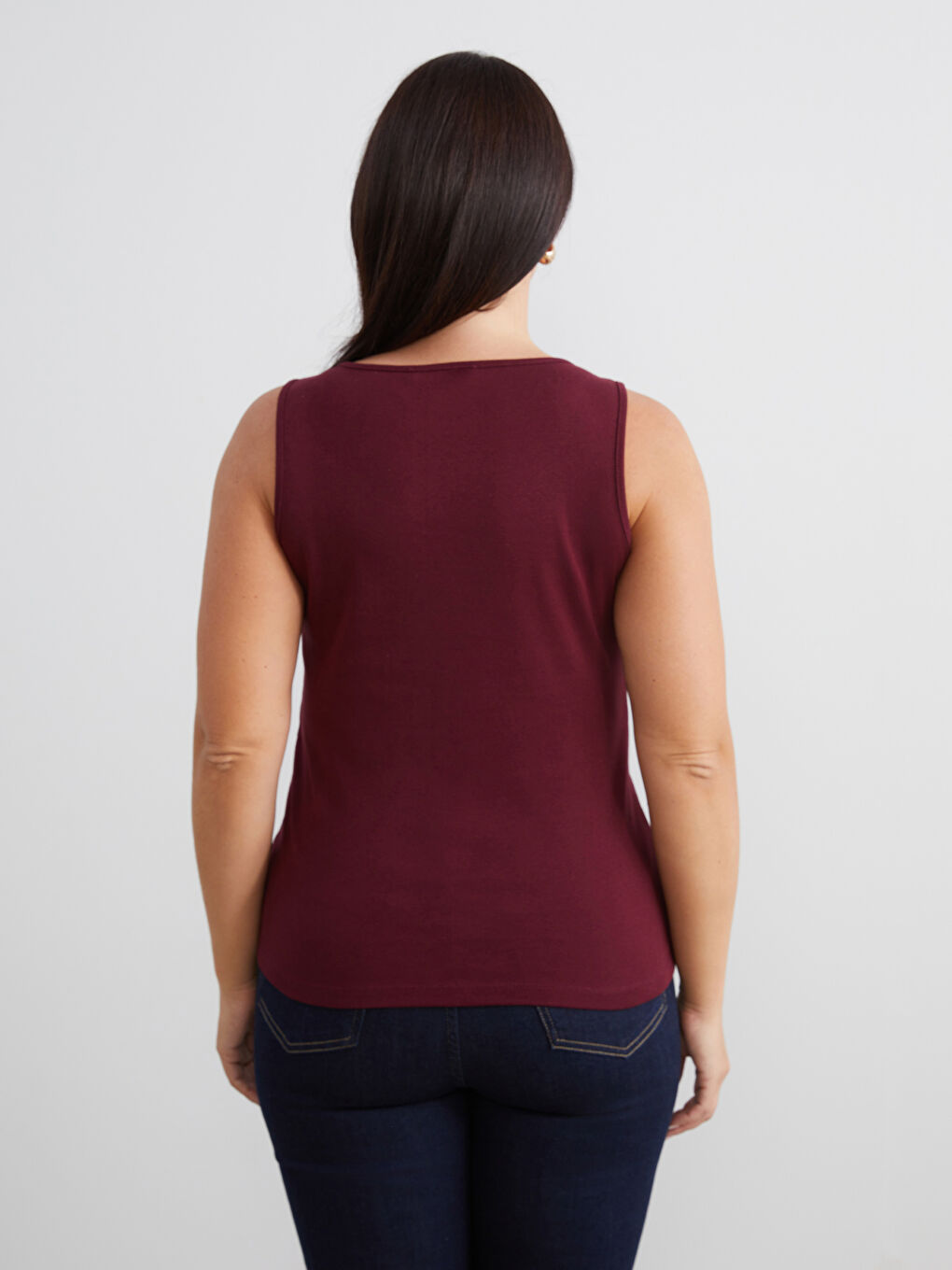 Bordo Büyük Beden U Yaka Kadın Atlet-3