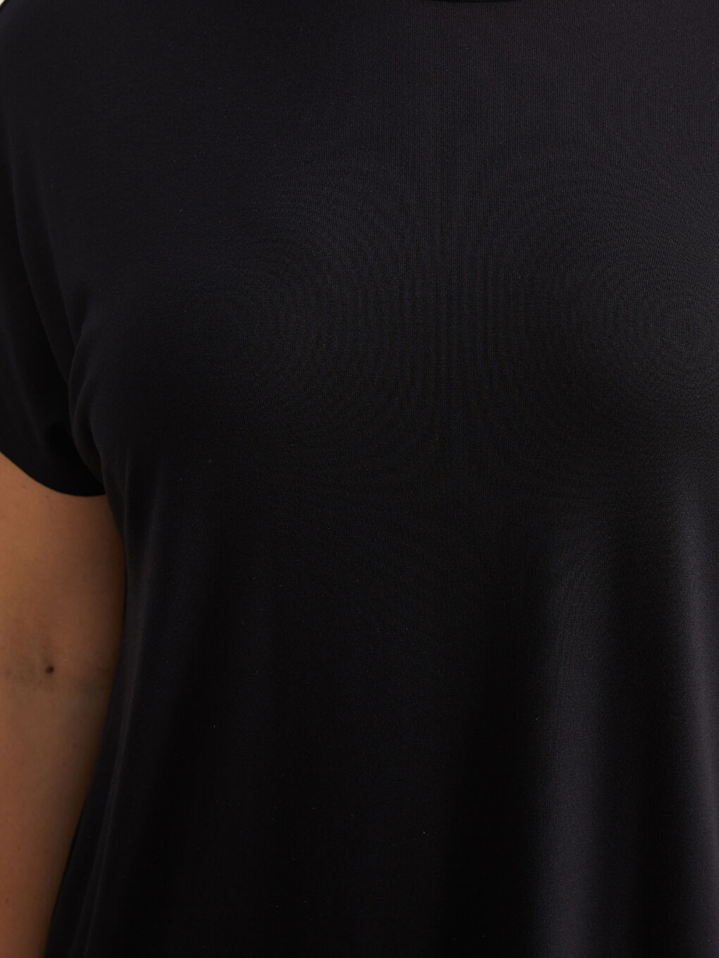 Siyah Büyük Beden Bisiklet Yaka Oversize Kadın Tişört-2