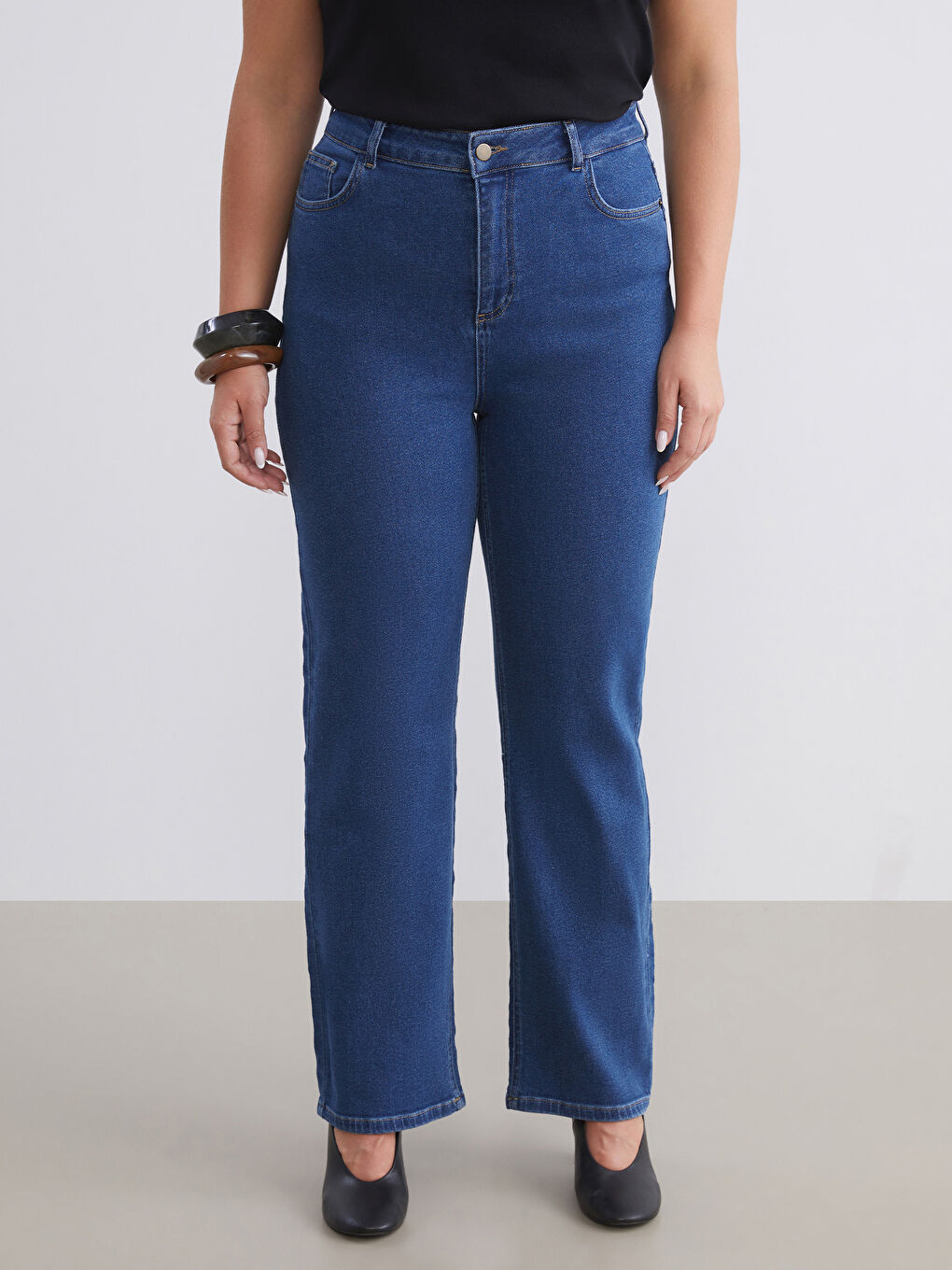 Lacivert Büyük Beden Straight Fit Kadın Jean Pantolon-1